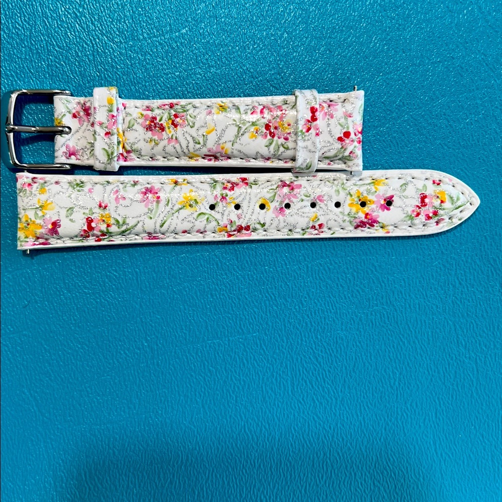 Michele 18mmWhite Floral Watch Strap with Pink and Yellow Accents
